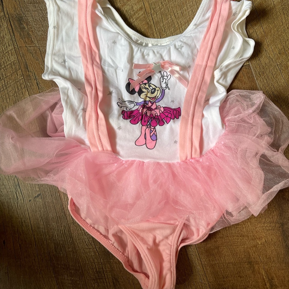 Vintage Disney store Pink and White Minnie Mouse Tutu Leotard girls size 6/7